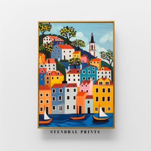 Captivating Seaside "Harbor Hues" | Vivid Port Scene Artwork | Colorful Coastal Village Painting | Nautical Wall Decor | Home Accent