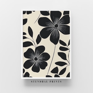 Minimalist Floral Art for Modern Home Decor | &quot;Elegant Blooms&quot; Black and White Printable Wall Art | Monochrome Digital Print