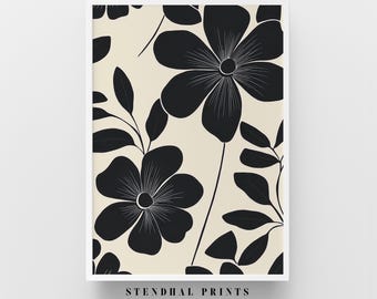 Minimalist Floral Art for Modern Home Decor | "Elegant Blooms" Black and White Printable Wall Art | Monochrome Digital Print