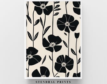 Minimalist Floral Wall Art "Bold Flowers" | Black and White Flower Print | Modern Digital Art for Home Decor | Printable Wall Art