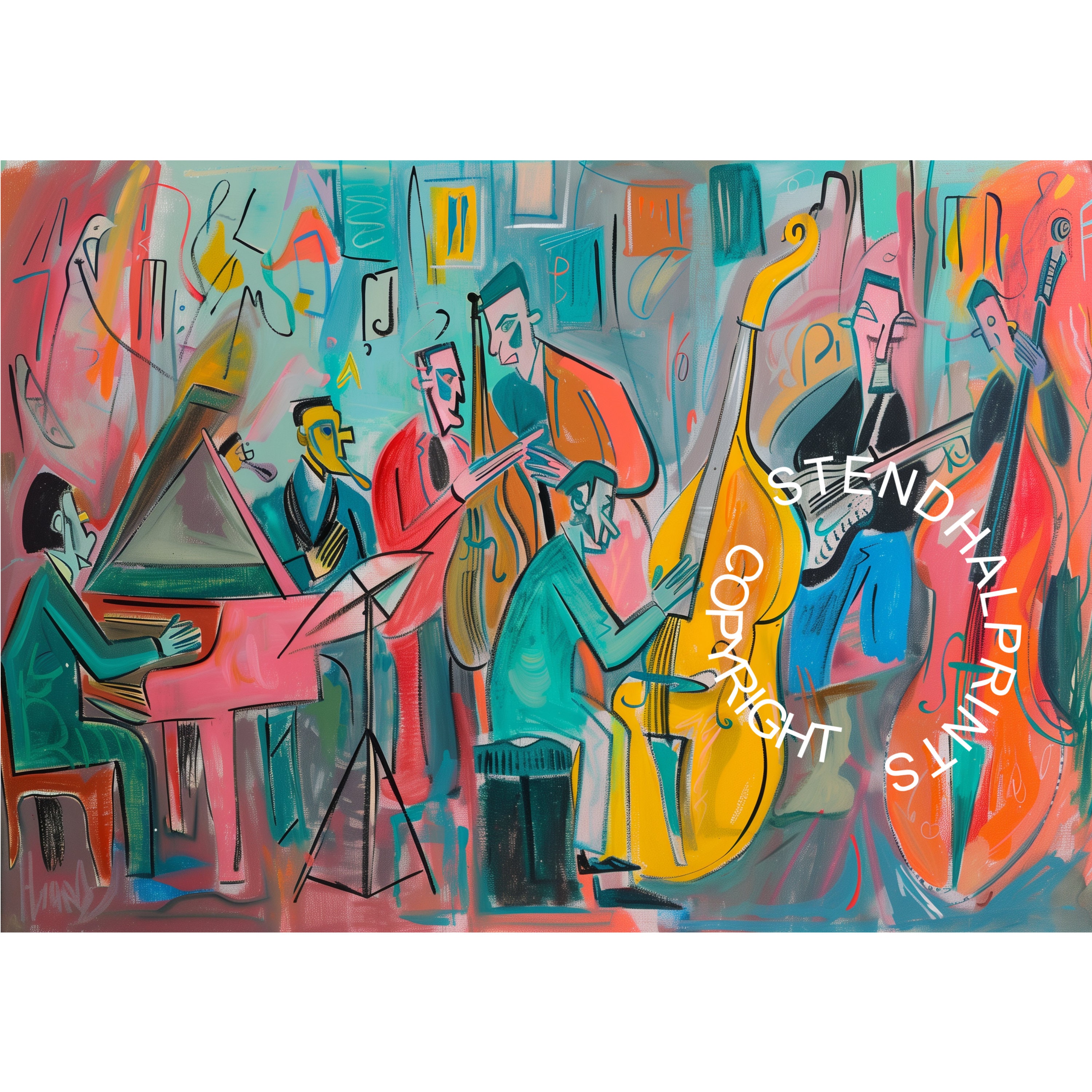 Abstract Musicians Vibrant Jazz Band Digital Art |