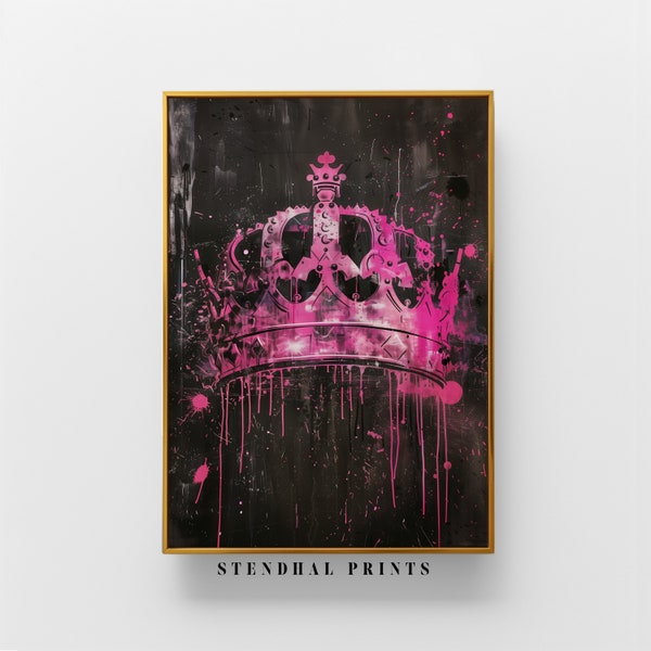 Street Style Monarch Print "Urban Crown" Graffiti Crown Art | Pink and Black Urban Decor | Modern Royalty Wall Art Download