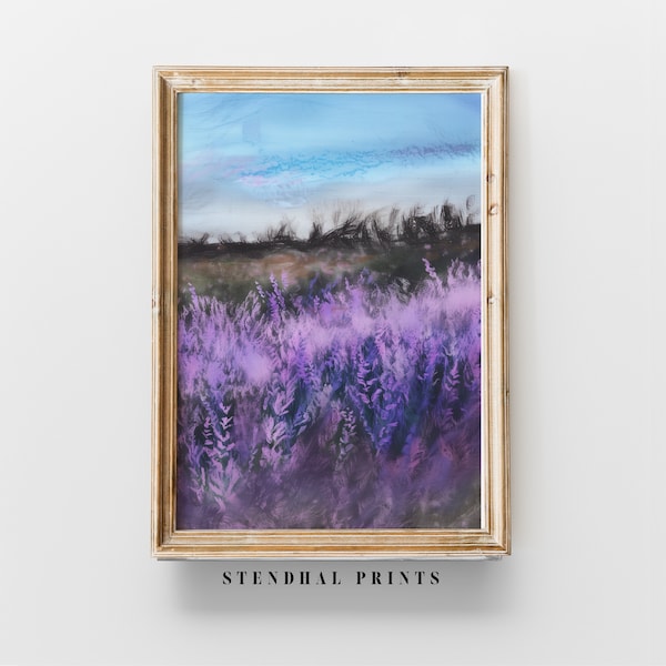Serene Landscape Painting "Fields of Serenity" Purple Lavender Art | Floral Countryside Print | Peaceful Nature Wall Art Download