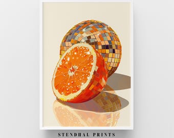Impresión de Arte "Naranja Disco" | Arte Pop Retro | Ilustración de Fruta Divertida Decoración de Pared Colorida | Arte Peculiar para Cocina