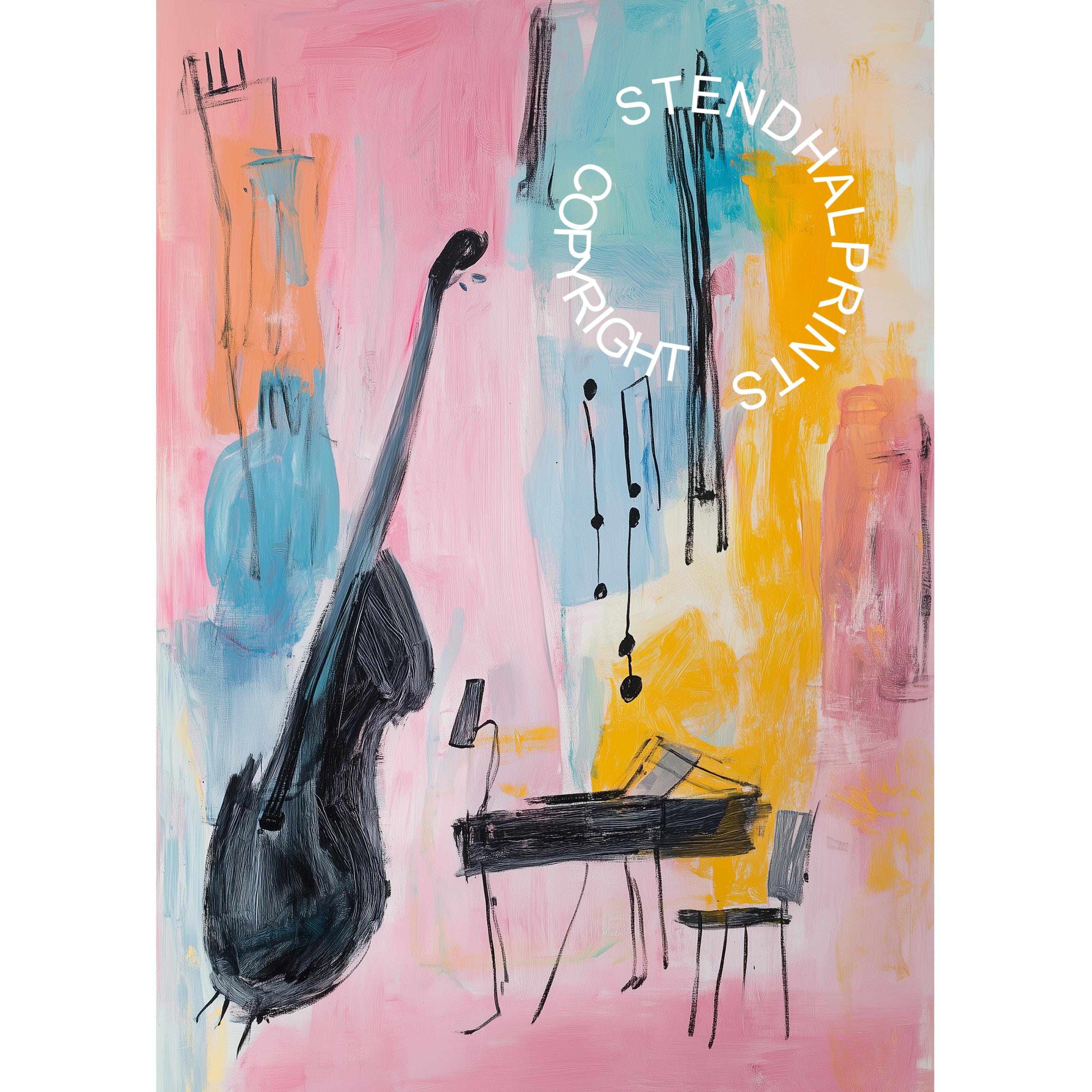 Abstract Jazz Duo Art - Colorful Double Bass and Piano Painting
