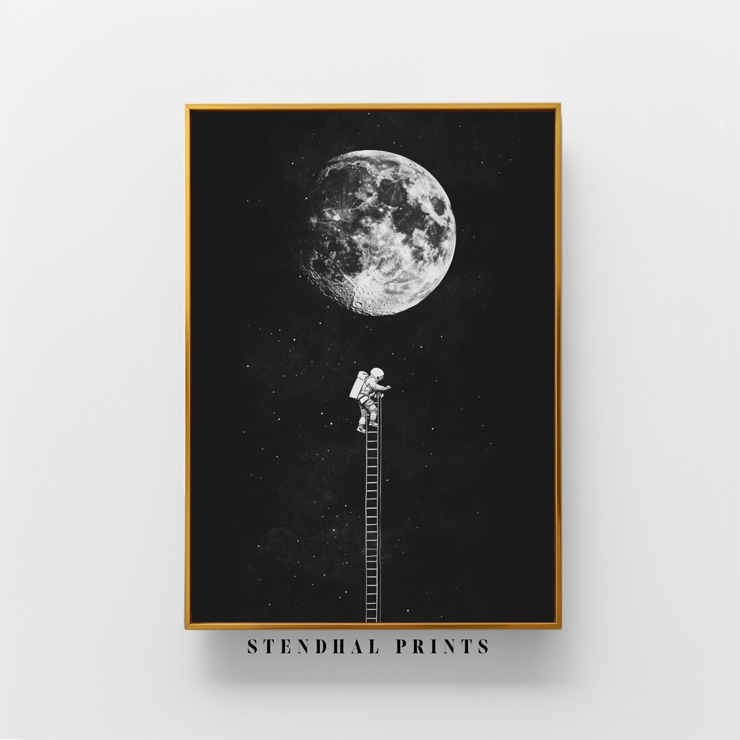 Astronaut Wall Art | "moon Ladder" Surreal Space Illustration | Cosmic ...