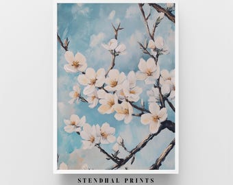 Blossom Serenity Floral Wall Art | White Blossom Digital Print | Spring Bloom Painting | Calm Nature Printable Art Download