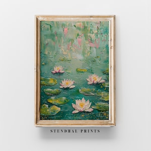 Calming Watercolor Wall Art | &quot;Lily Whispers&quot; Abstract Water Lilies Print | Tranquil Nature Digital Download | Water Lilies Art Print