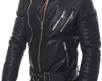 Genuine Black Leather Men's bikers jacket fashion leather garments