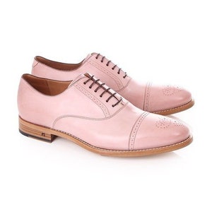 Men's genuine leather pink oxford wingtip dress formal party wear spectator shoes image 2