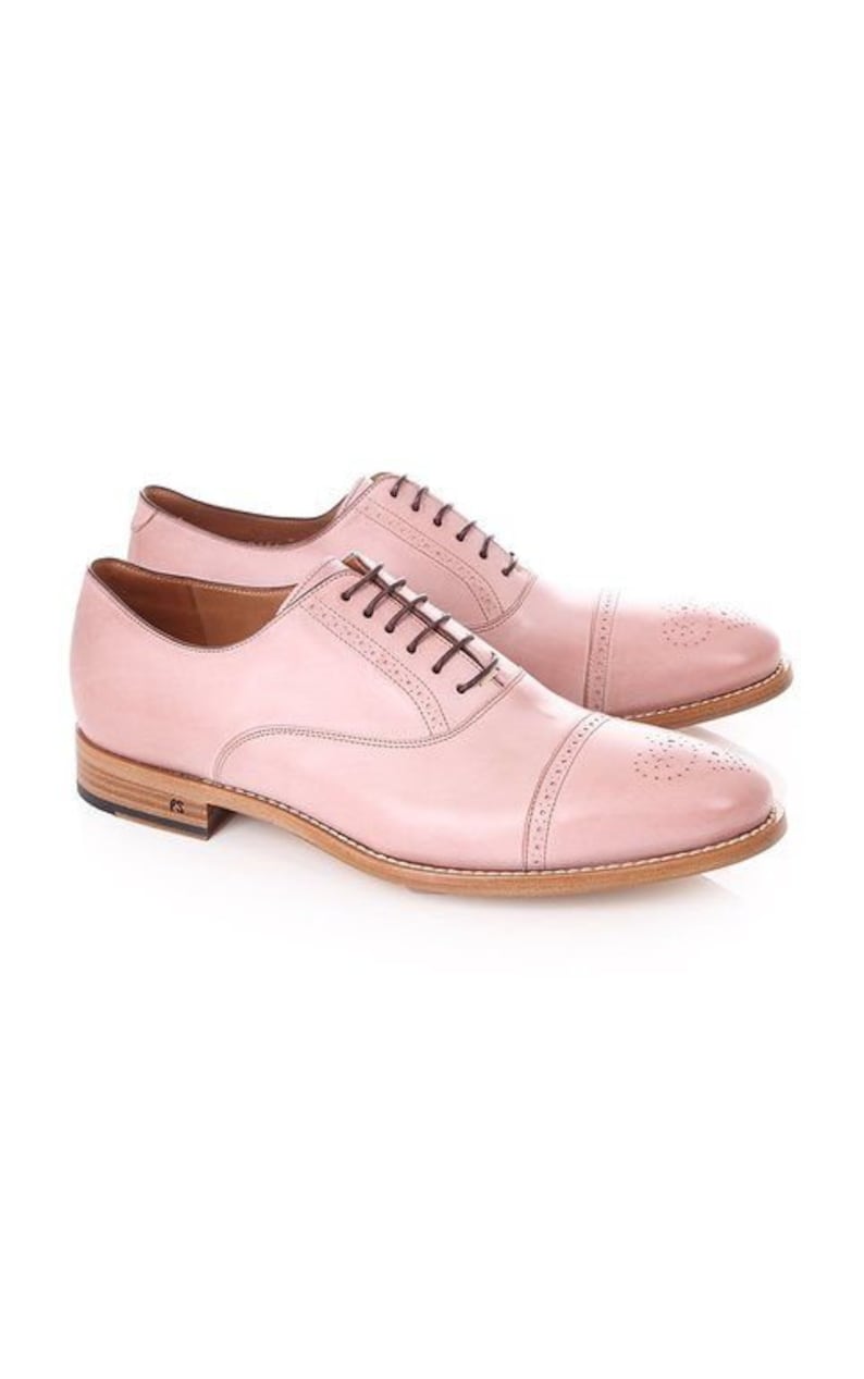 Men's genuine leather pink oxford wingtip dress formal party wear spectator shoes image 2
