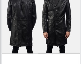 Genuine Black Leather Men's jacket fashion leather trench coat