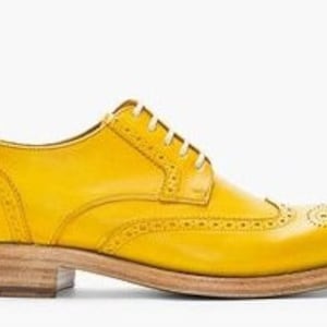 Men&#39;s genuine yellow leather oxford wingtip dress formal party wear spectator shoes