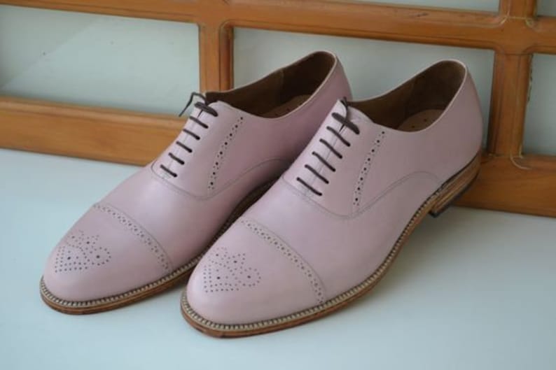 Men's genuine leather pink oxford wingtip dress formal party wear spectator shoes image 1