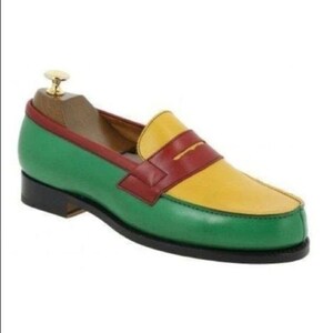 Men's genuine leather multi color  slip on penny loafers