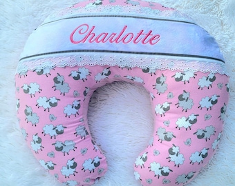 Personalized Nursing Pillow: Embroidered Name, Sheep Print, Breastfeeding Support