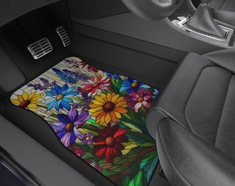 Wildflower Car Accessories Set: Sunshade, Coasters & Mats - Floral Car Decor