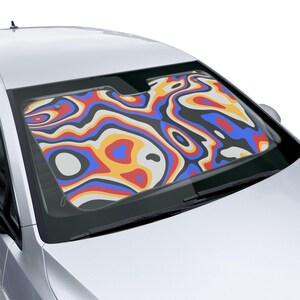 Retro Psychedelic Abstract Car Sunshade - Groovy Trippy Windshield Cover - Heat Blocking Funky Car Accessory