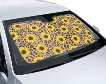 Sunflower Leopard Print Car Sunshade: Western UV Windshield Cover