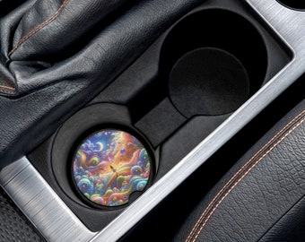 Psychedelic Swirl Soapstone Car Coaster - Mesmerizing Artistic Design - Unique Psychedelic Car Accessory