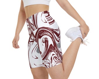 Maroon and Grey Swirl Biker Shorts: High-Waisted Game Day Athletic Wear