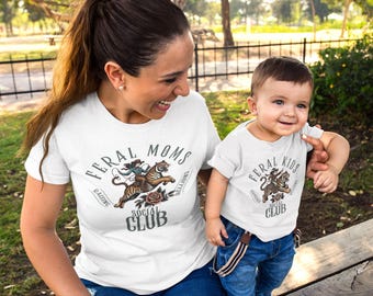 Feral Kids & Moms T-Shirt: Western Cowboy Tiger Graphic Matching Family Tees