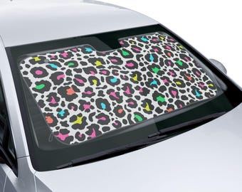 Neon Rainbow Leopard Car Sunshade: UV Protector