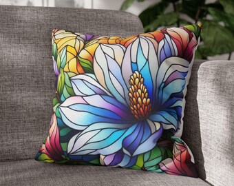 Floral Stained Glass Pillow Cover: Vibrant Home Decor Cushion