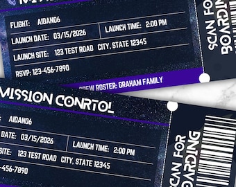 Space Mission Birthday Invitation Template | Mission Control Boarding Pass : Editable Party Invite (Digital Download)