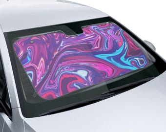 Iridescent Swirl Car Sunshade: Pink Purple Blue Windshield UV Protector