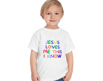 Graham Tech Rainbow „Jesus Loves Me“ Kleinkind-Kurzarm-T-Shirt, christliches Kleinkind-Shirt, trendiges Kleinkind-Shirt, Kleinkind-Kirchen-Shirt