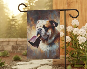 Bulldog Garden Flag with Cowbell: Rustic Outdoor Decor