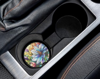 Stained Glass Floral Car Coaster: Absorbent Soapstone Vehicle Accessory
