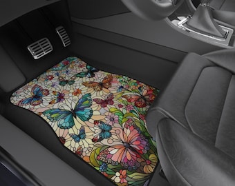 Stained Glass Butterfly Car Accessories Set: Sunshade, Coasters & Mats