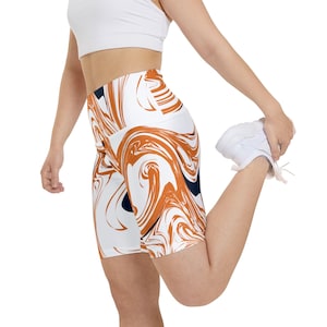 Orange and Blue Swirl Biker Shorts - High-Waisted Compression Shorts - Game Day Activewear for Sports Fans