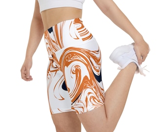Orange & Blue Swirl Biker Shorts: High-Waisted Game Day Activewear