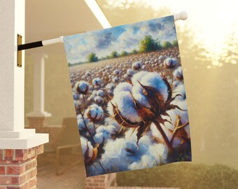 Cotton Field House Flag - Rustic Farmhouse Outdoor Decor - Southern Country Porch Flag