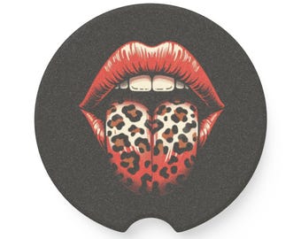 Leopard Print Lipstick Car Coaster - Stylish Soapstone Vehicle Accessory - Chic Leopard Car Decor