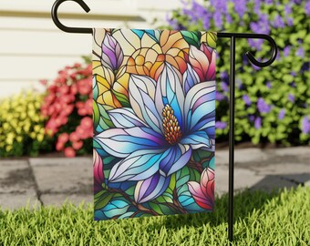 Stained Glass Magnolia Garden Flag - Vibrant Floral Outdoor Decor - Colorful Yard Accent