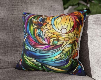 Hummingbird Stained Glass Pillow Cover: Vibrant Home Decor