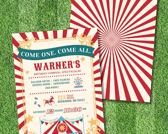 Editable Carnival Birthday Invitation Template: Circus Party (Digital Download)
