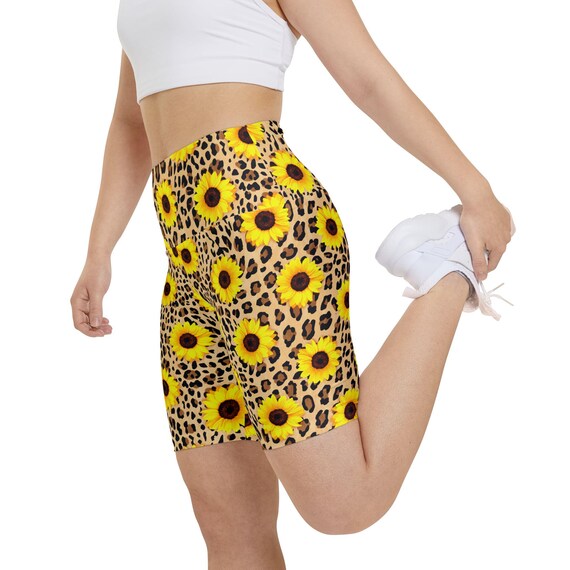 Sunflower Leopard Print Biker Shorts High-waisted Compression