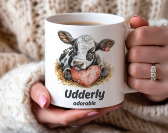 Udderly Adorable Cow Mug, Cute Animal Mugs, Cute Mugs, Cow Mug, Gift for Her, Gift for Mom, Animal Mug, Coffee Mug, Adorable Mug