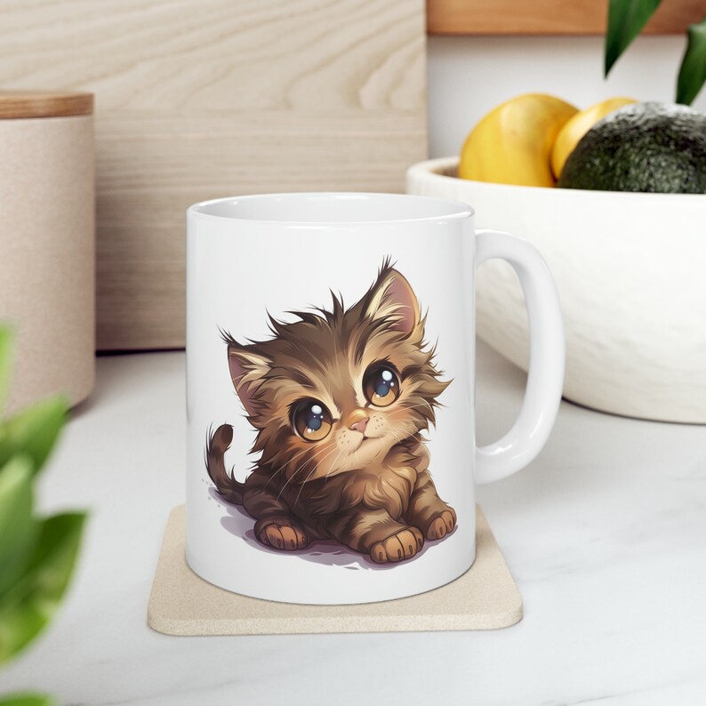 Pawsitively Adorable Fluffy Kitten Ceramic Mug, Animal Mug, Kitten Mug, Cute Animal Mug, Gift for Her, Gift for Mom, Cute Mug, Cute Cat Mug zdjęcie 3