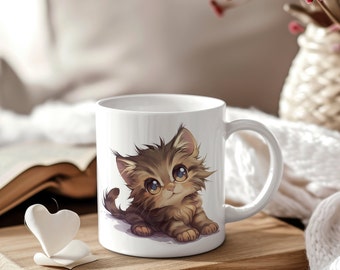 Pawsitively Adorable Fluffy Kitten Ceramic Mug, Animal Mug, Kitten Mug, Cute Animal Mug, Gift for Her, Gift for Mom, Cute Mug, Cute Cat Mug