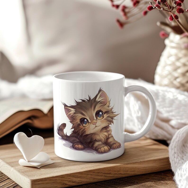 Pawsitively Adorable Fluffy Kitten Ceramic Mug, Animal Mug, Kitten Mug, Cute Animal Mug, Gift for Her, Gift for Mom, Cute Mug, Cute Cat Mug zdjęcie 1