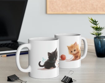 Fluffy Kitten Wrap Around Ceramic Mug, Animal Mug, Kitten Mug, Cute Animal Mug, Gift for Her, Gift for Mom, Cute Mug, Cute Cat Mug