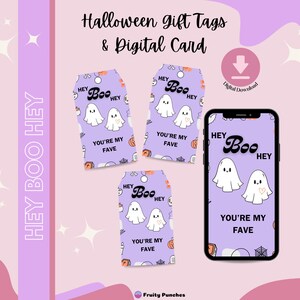 Halloween Geschenkanhänger und E-Karte, Hey Boo Tags Printable Digital Download, Ghost Tag für Candy Bags, BFF Geschenkanhänger, Retro Halloween Geschenkkarte