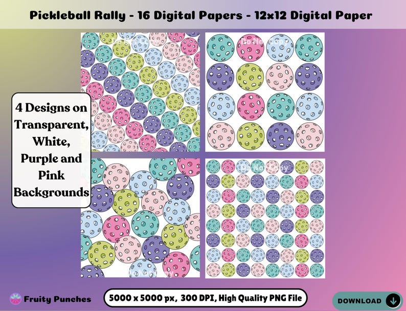 Pickleball Rally Digital Paper Bundle 12x12, Digital Paper, Pickleball ...