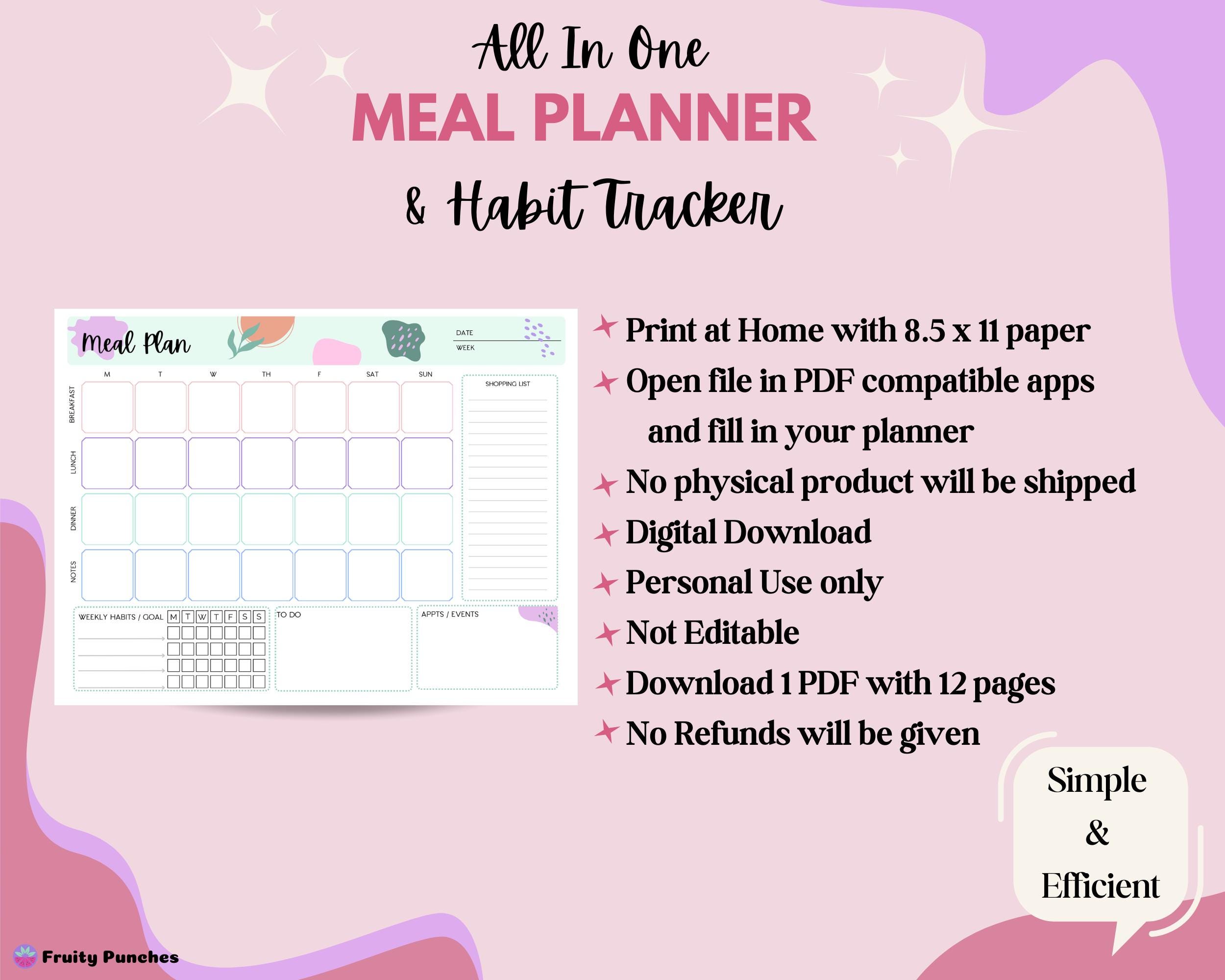 Meal Planner Habit Tracker Printable All in One, Meal Tracker, Weekly ...